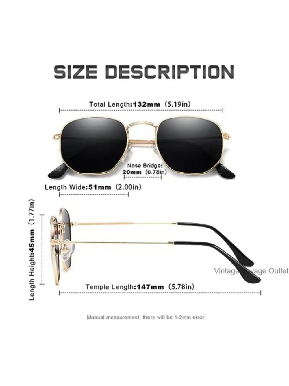 Polarized Sunglasses for Women Men Trendy Square Hexagonal Flat Mirrored UV